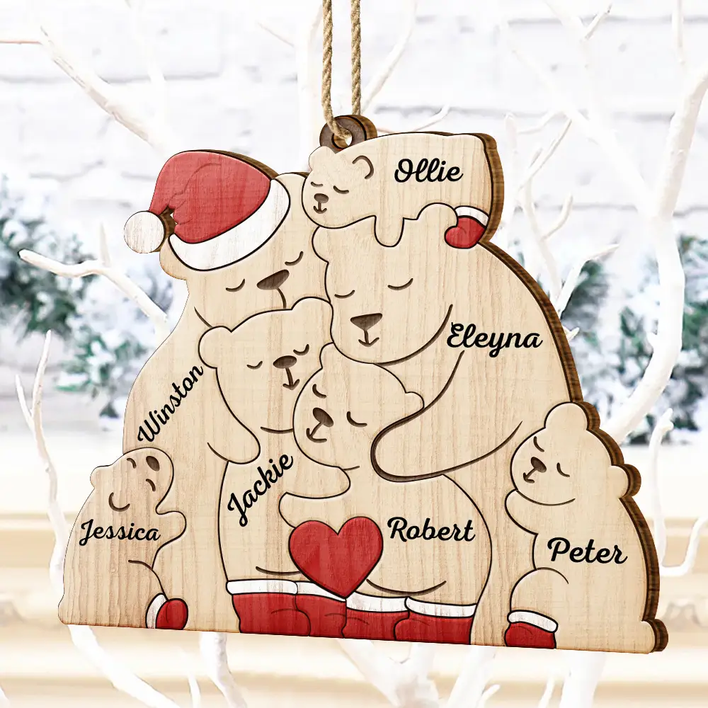 Christmas Bear Family - Personalized Custom Shaped Wooden Ornament - Image 4