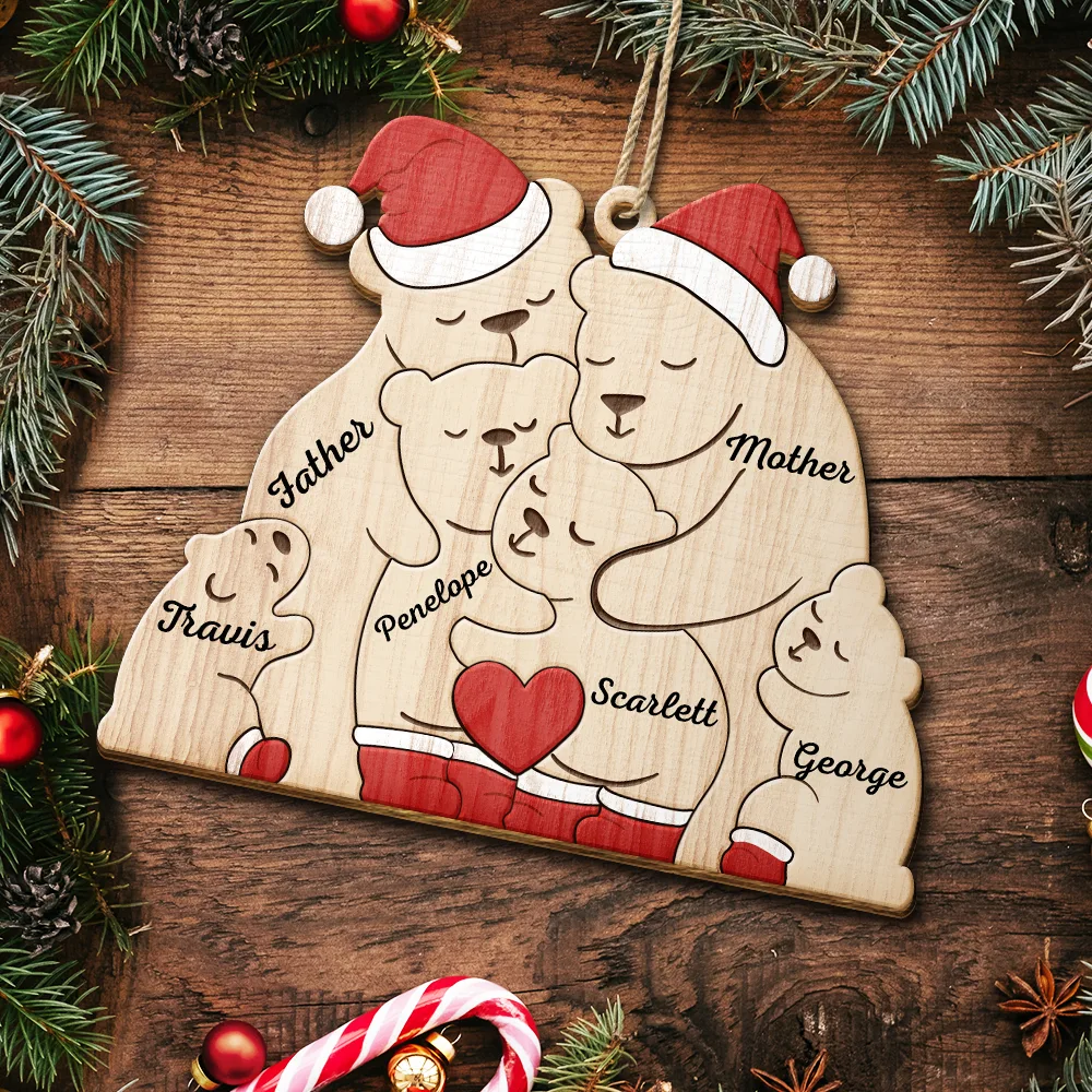 Christmas Bear Family - Personalized Custom Shaped Wooden Ornament - Image 5