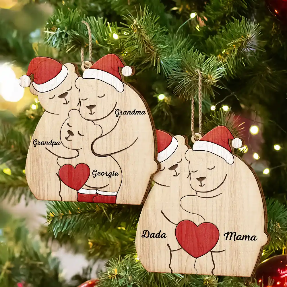 Christmas Bear Family - Personalized Custom Shaped Wooden Ornament - Image 6