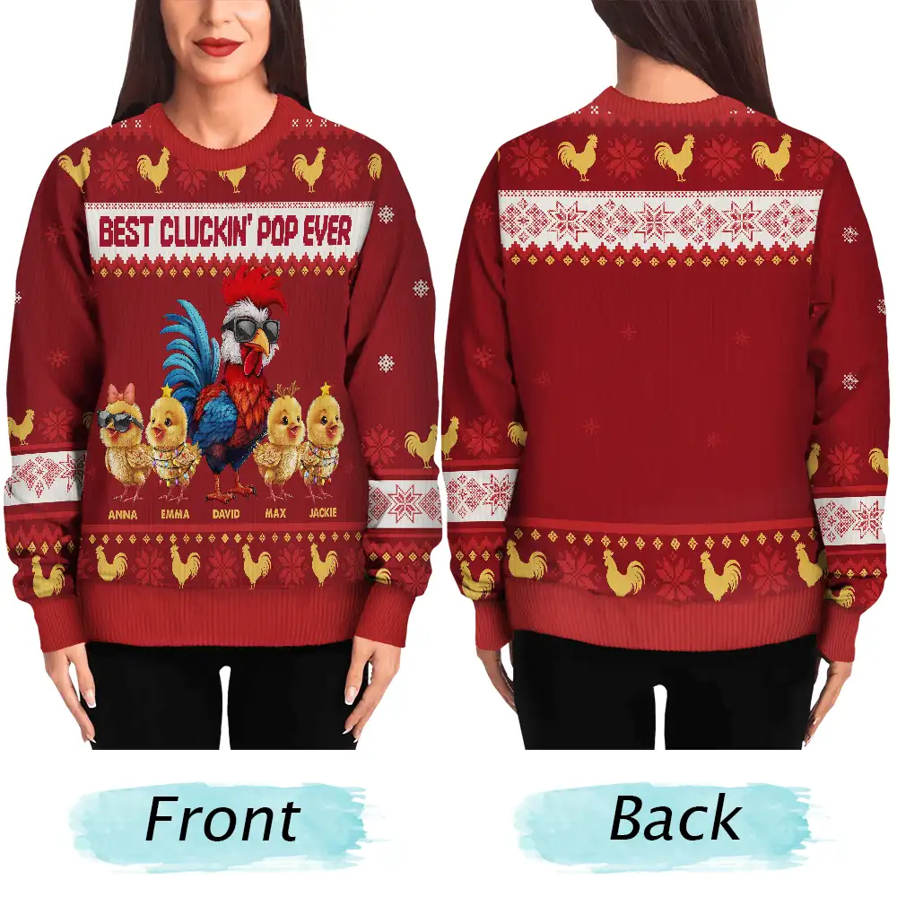 Christmas Best Cluckin' Dad Ever - Personalized Unisex Ugly Sweater - Image 5