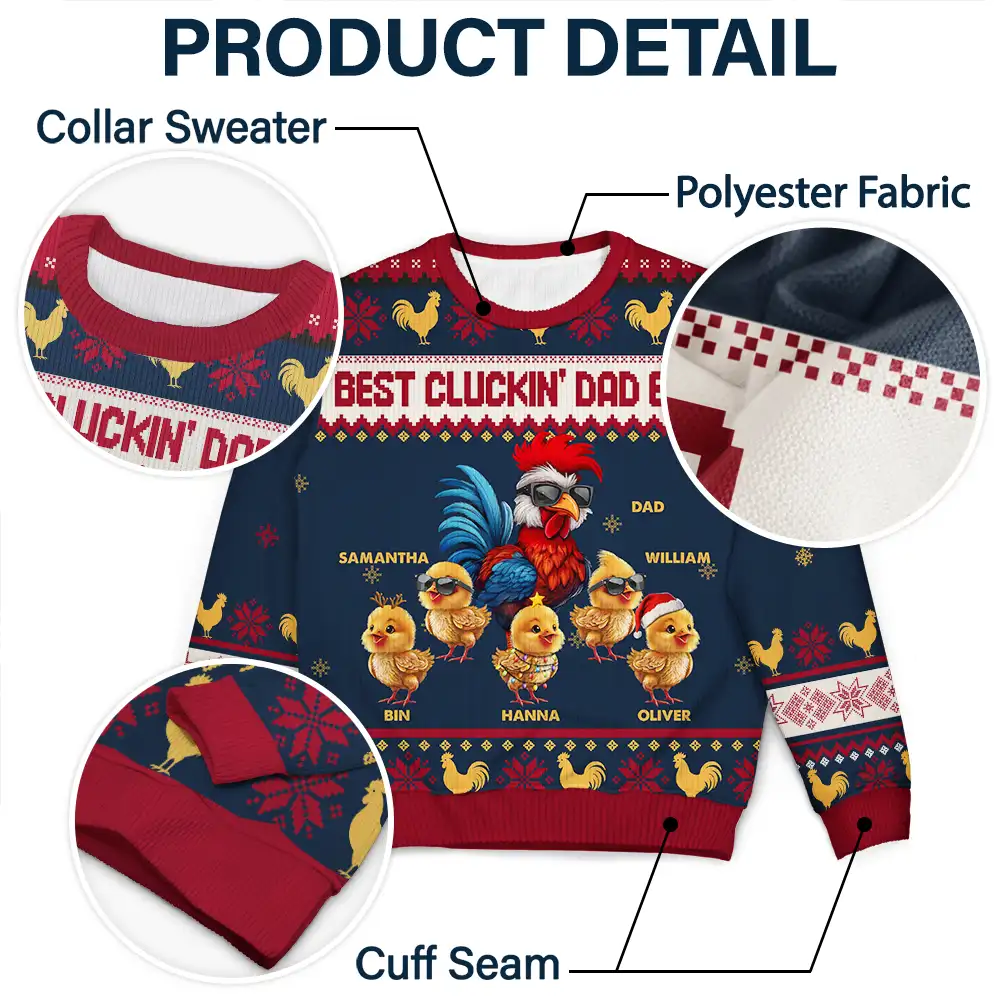 Christmas Best Cluckin' Dad Ever - Personalized Unisex Ugly Sweater - Image 6
