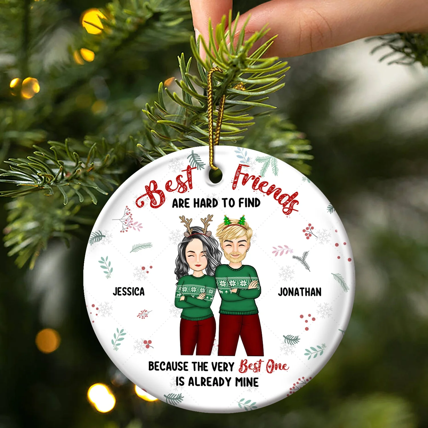 Christmas Best Friends Are Hard To Find - Gift For Bestie - Personalized Circle Ceramic Ornament - Image 3
