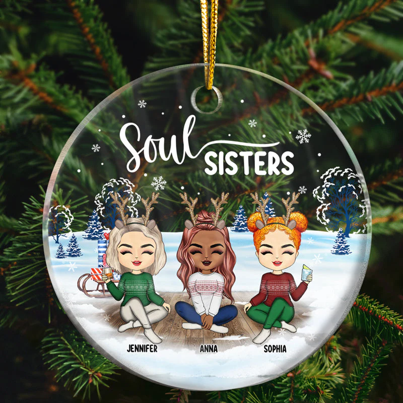 Christmas Best Friends Besties AF - Personalized Custom Circle Acrylic Ornament - Image 2