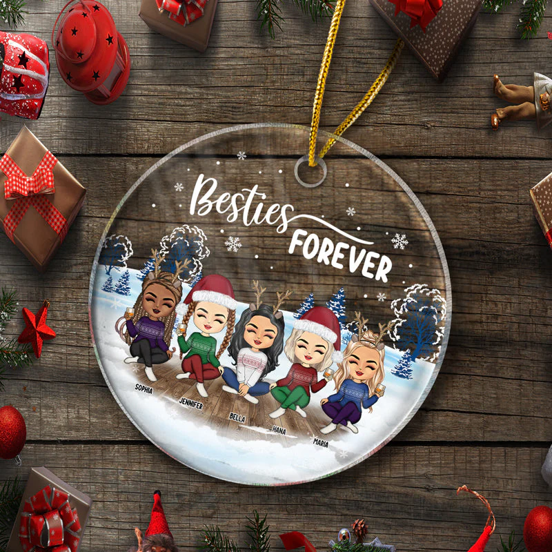 Christmas Best Friends Besties AF - Personalized Custom Circle Acrylic Ornament - Image 5