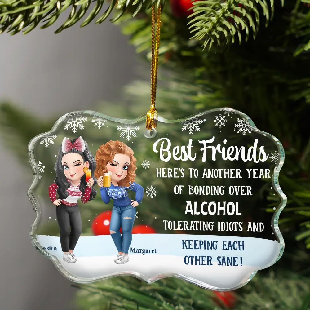 Christmas Best Friends Here's To Another Year Of Us - Personalized Medallion Glass Ornament - Image 4