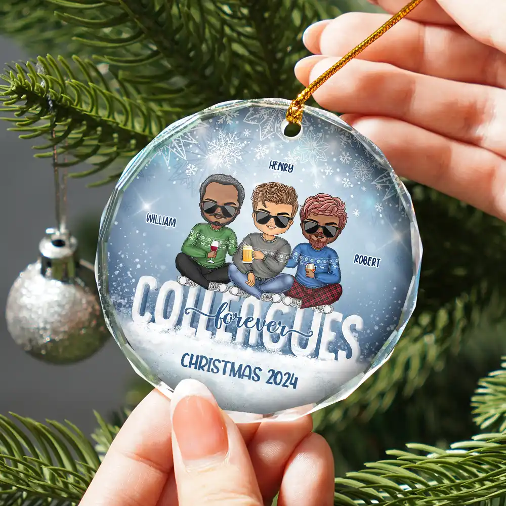 Christmas Best Team Besties Colleagues Forever - Personalized Circle Glass Ornament - Image 2