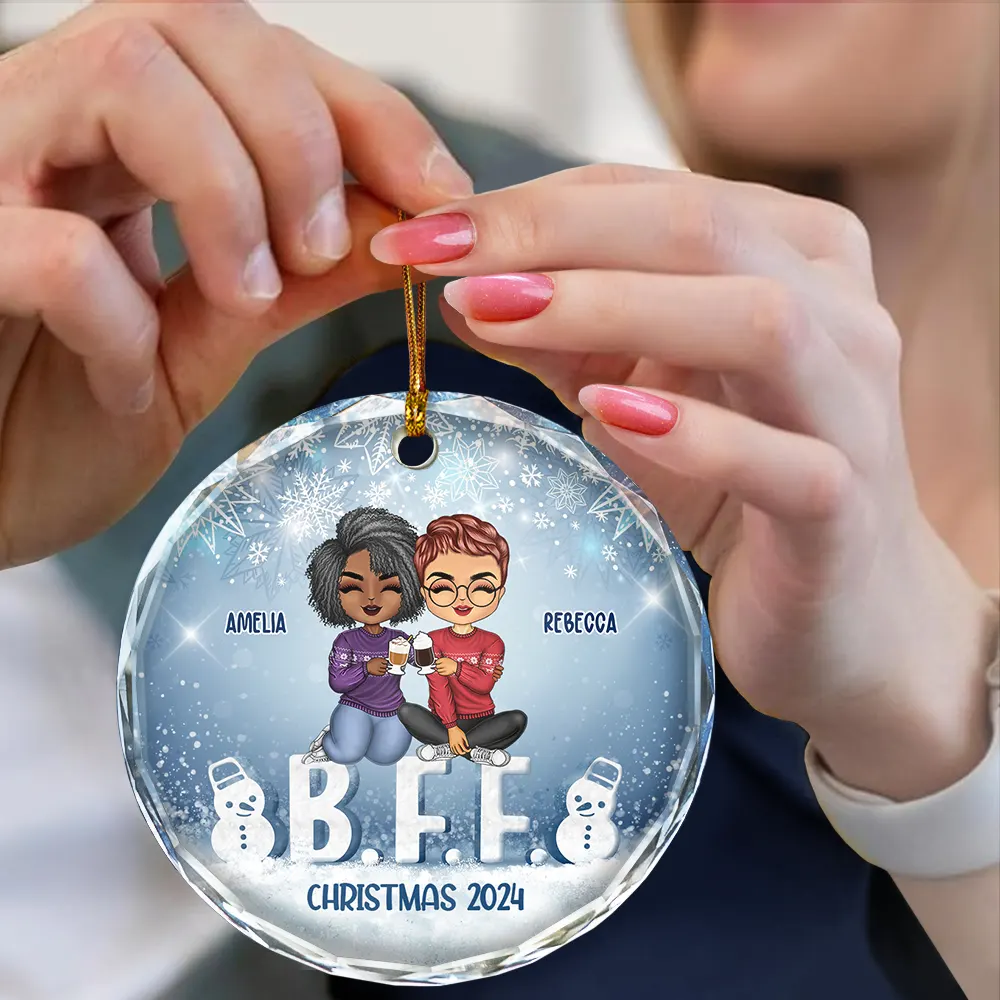 Christmas Best Team Besties Colleagues Forever - Personalized Circle Glass Ornament - Image 4