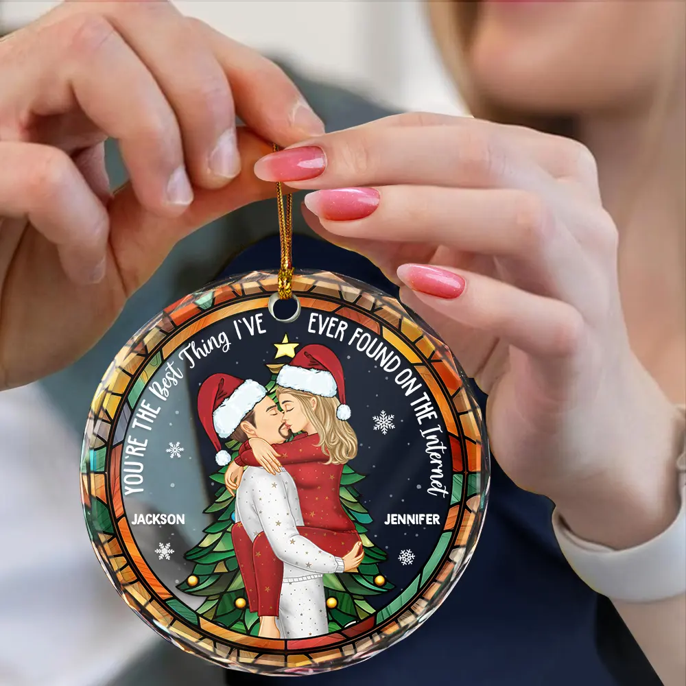 Christmas Best Thing Found On The Internet - Personalized Circle Glass Ornament - Image 4