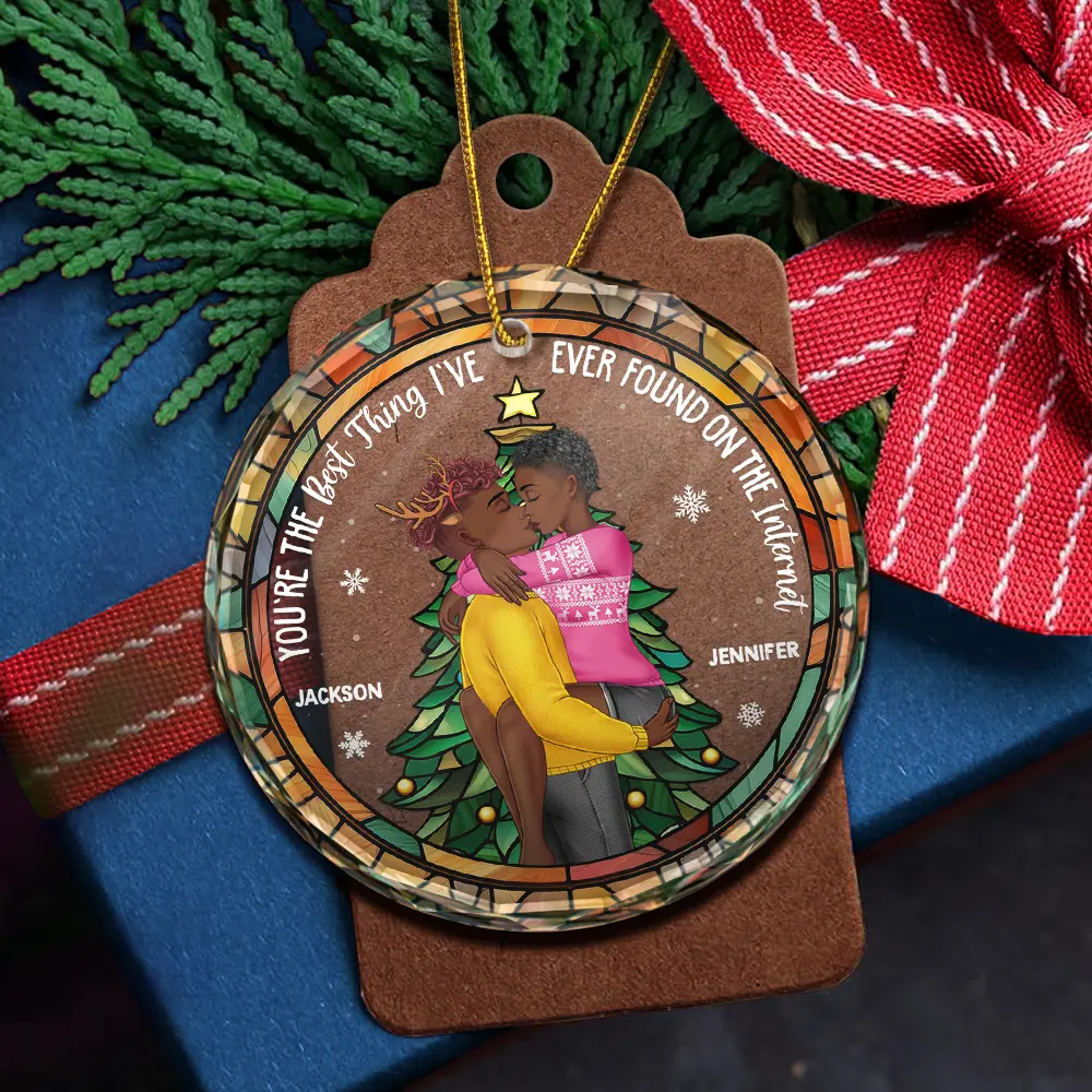 Christmas Best Thing Found On The Internet - Personalized Circle Glass Ornament - Image 5