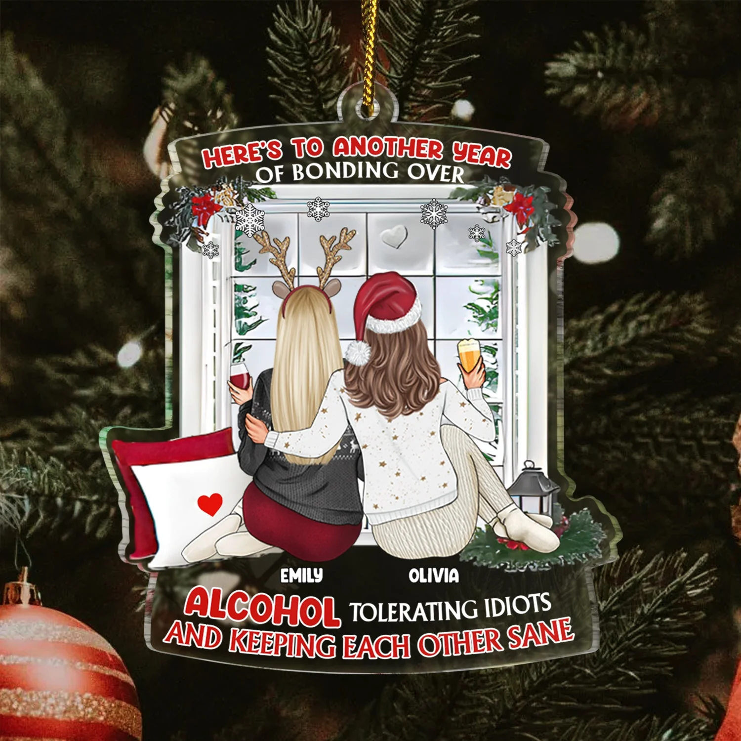 Christmas Bestie Backside Here's To Another Year - Gift For Bestie - Personalized Custom Shaped Acrylic Ornament - Image 3