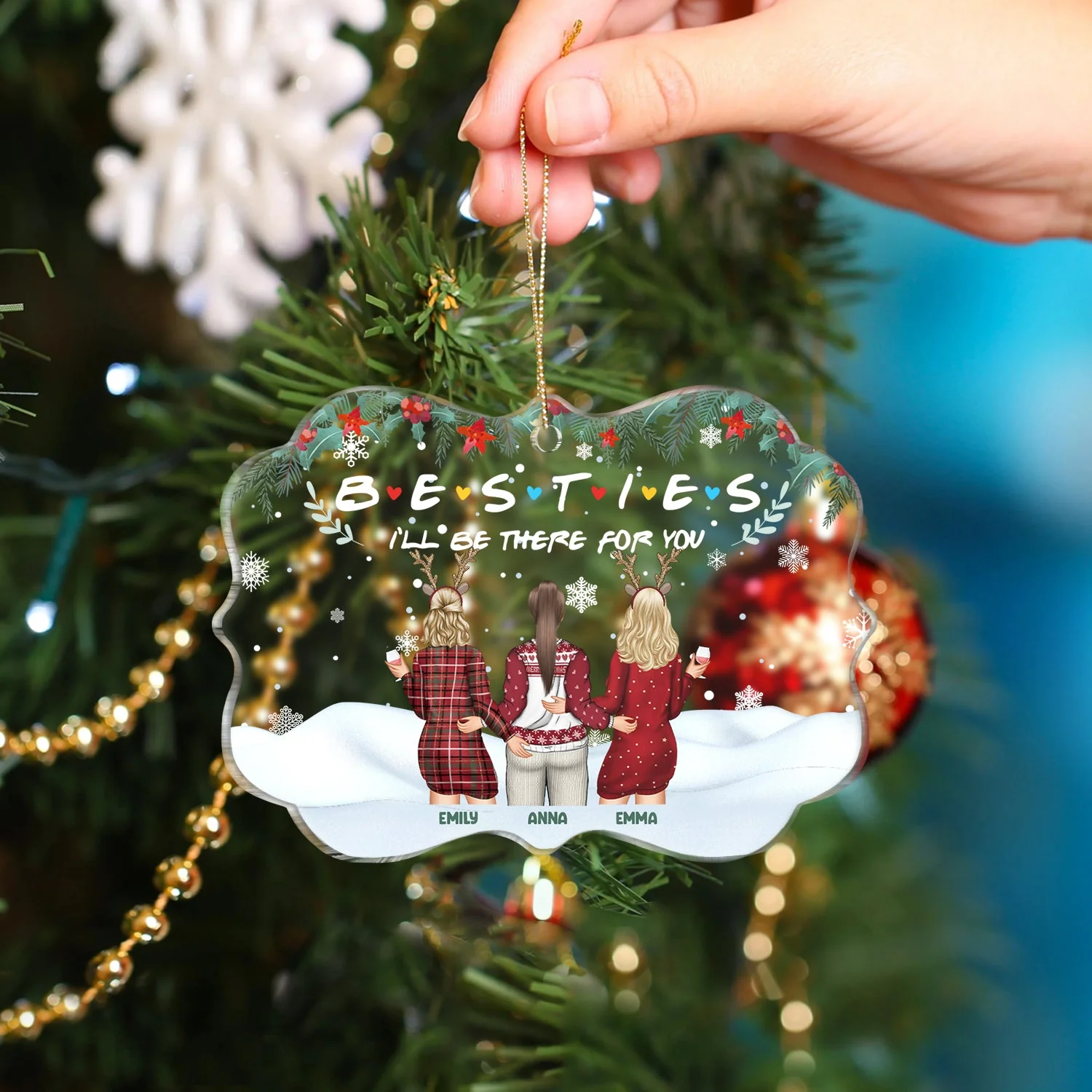 Christmas Bestie Backside I'll Be There For You - Gift For Bestie - Personalized Medallion Acrylic Ornament - Image 4