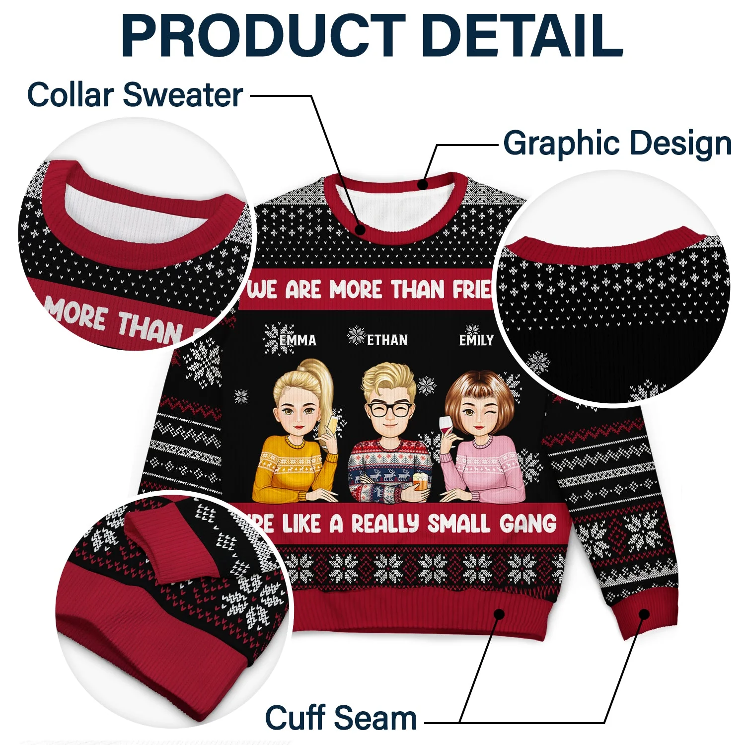 Christmas Bestie Cartoon Drinking Really Small Gang - Gift For Bestie - Personalized Unisex Ugly Sweater - Image 6