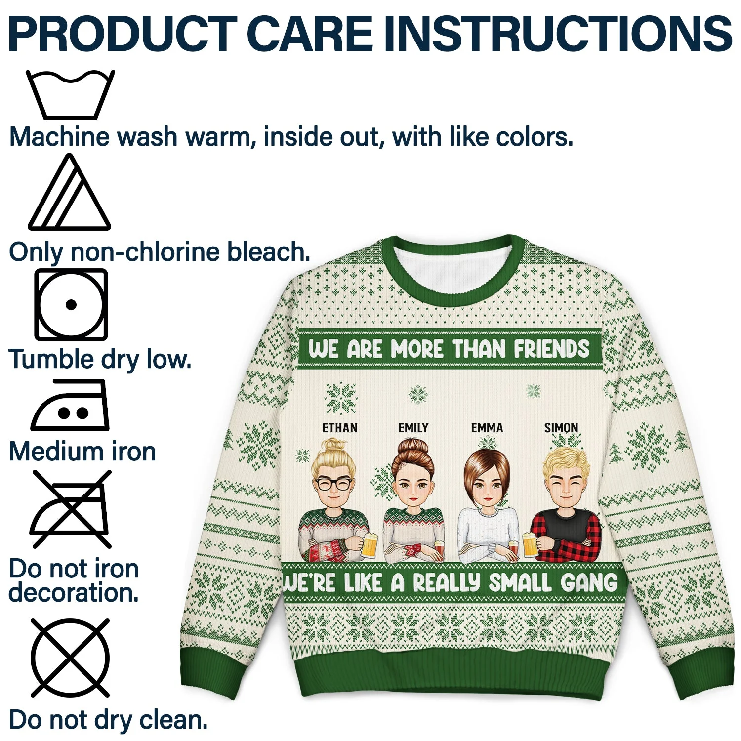 Christmas Bestie Cartoon Drinking Really Small Gang - Gift For Bestie - Personalized Unisex Ugly Sweater - Image 7