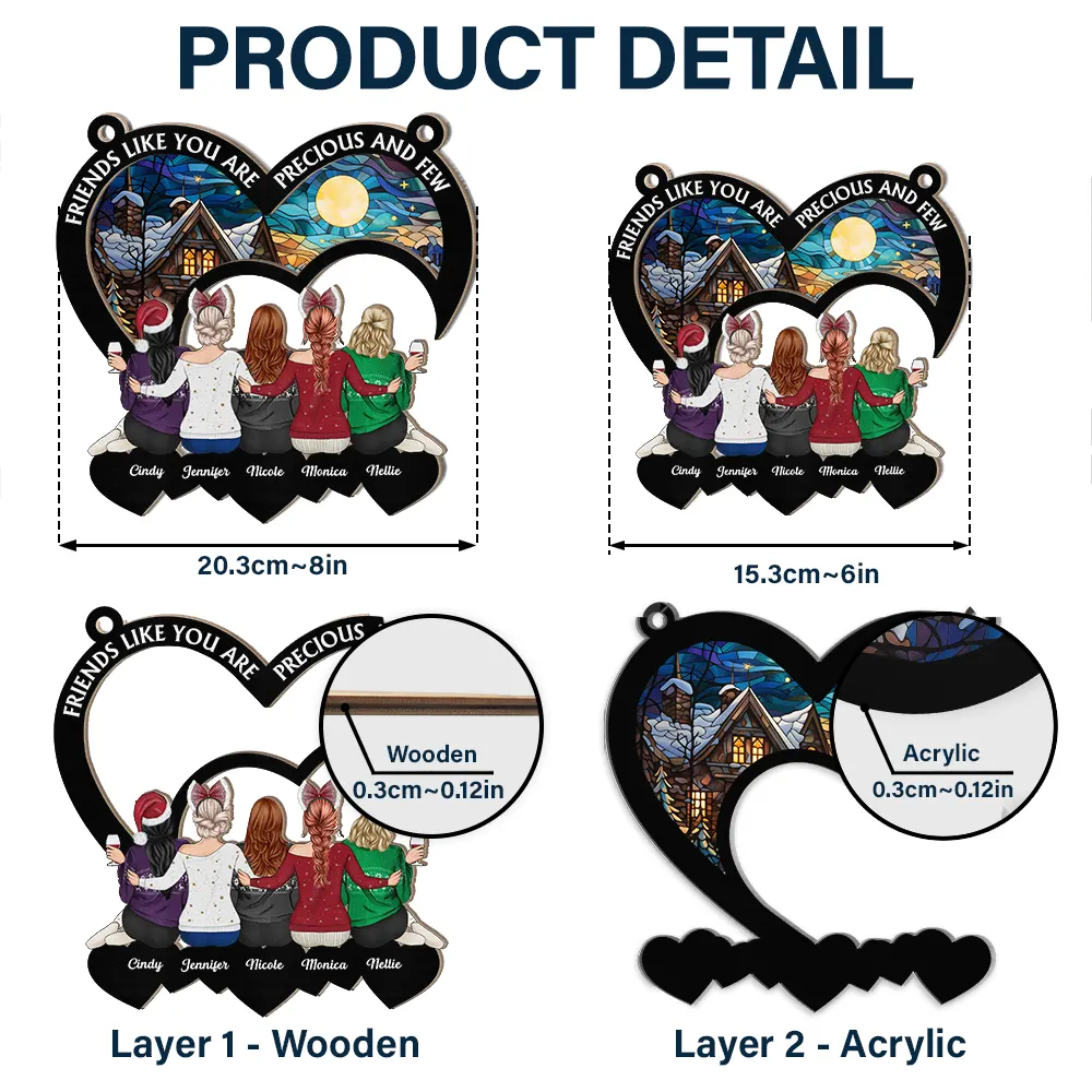 Christmas Bestie Friends Like You - Personalized Window Hanging Suncatcher Ornament - Image 5