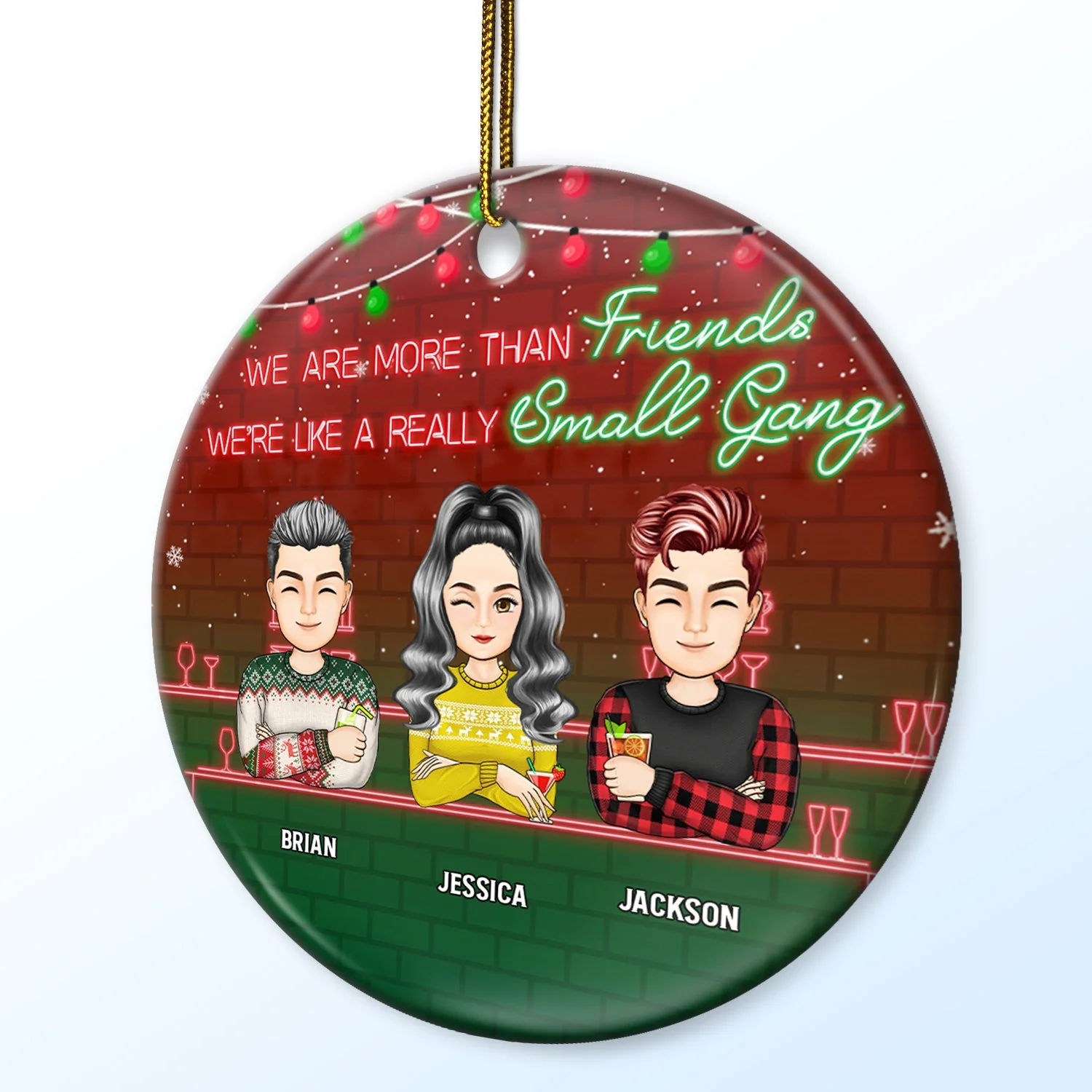 Christmas Bestie Like A Small Gang - Gift For Bestie - Personalized Circle Ceramic Ornament - Image 2