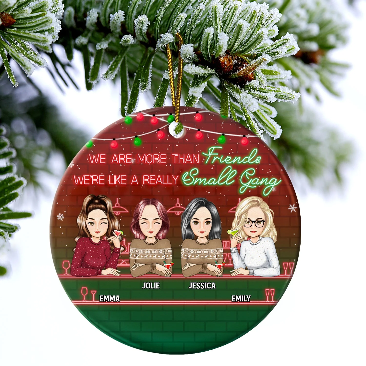 Christmas Bestie Like A Small Gang - Gift For Bestie - Personalized Circle Ceramic Ornament - Image 4