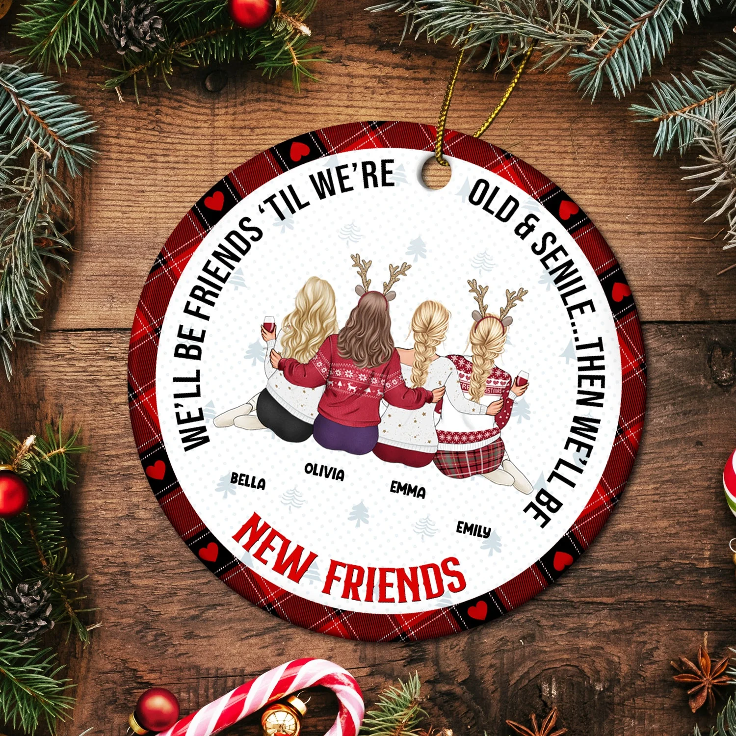 Christmas Bestie Old & Senile Then We'll Be New Best Friends - Gift For Bestie - Personalized Circle Ceramic Ornament - Image 5