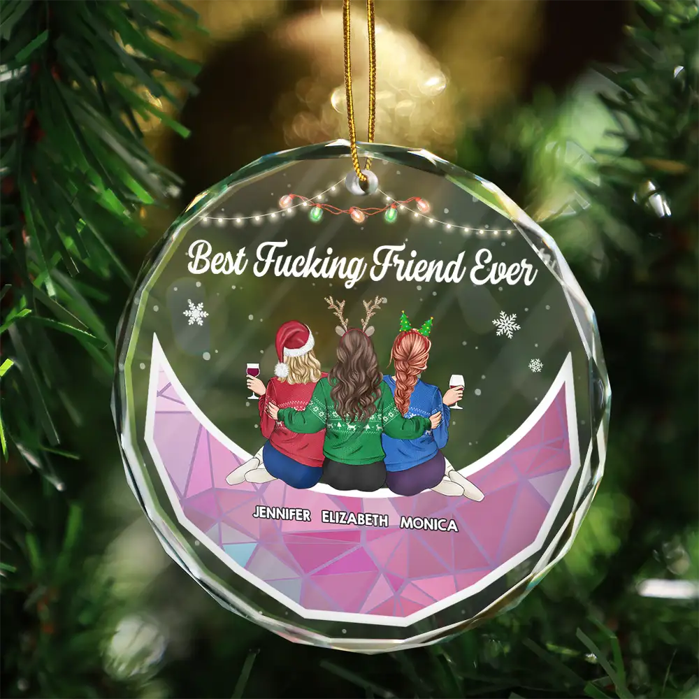 Christmas Bestie On Moon Sister I Got To Choose - Personalized Circle Glass Ornament - Image 3