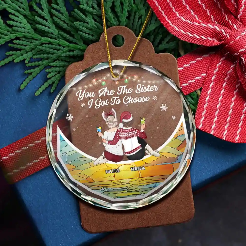 Christmas Bestie On Moon Sister I Got To Choose - Personalized Circle Glass Ornament - Image 5
