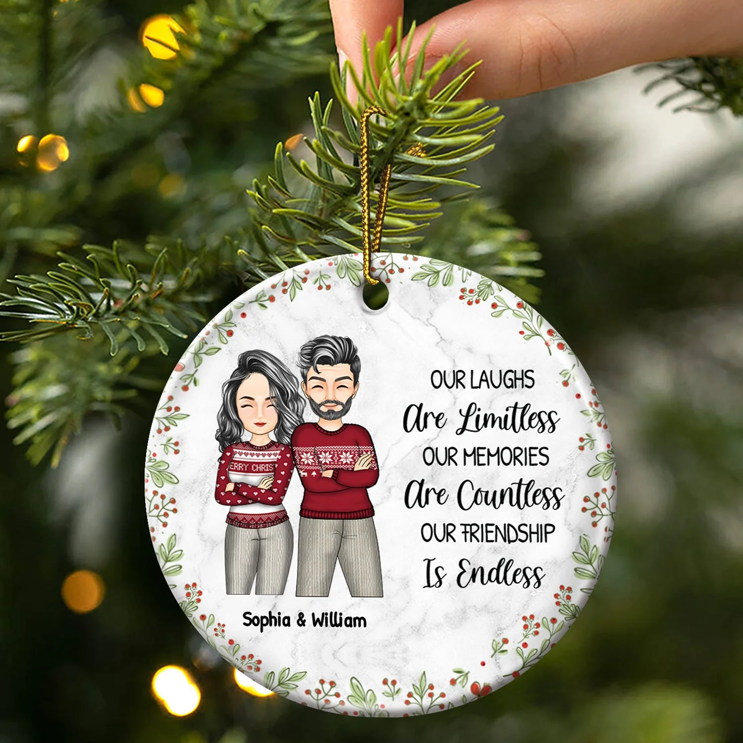 Christmas Bestie Our Laughs Are Limitless - Gift For Bestie - Personalized Circle Ceramic Ornament - Image 3