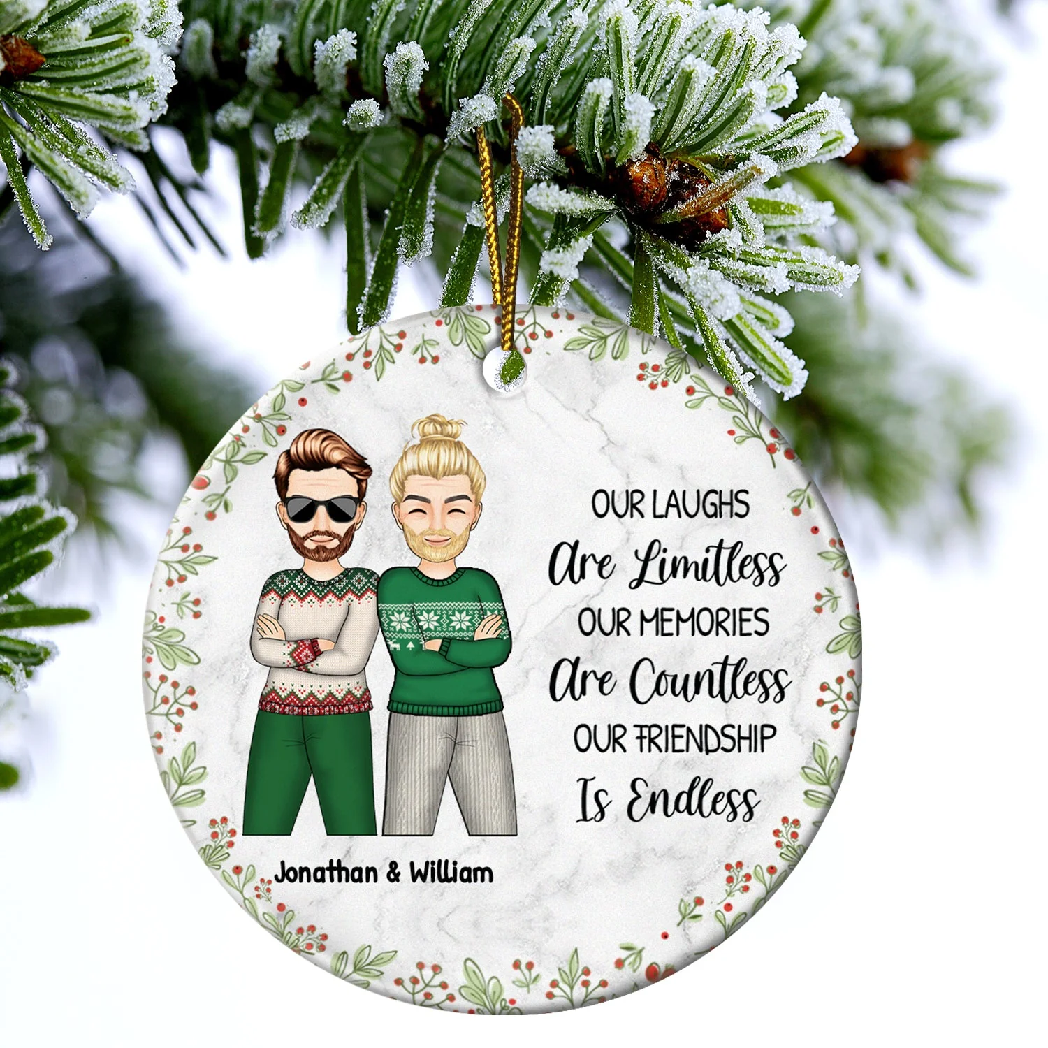 Christmas Bestie Our Laughs Are Limitless - Gift For Bestie - Personalized Circle Ceramic Ornament - Image 4