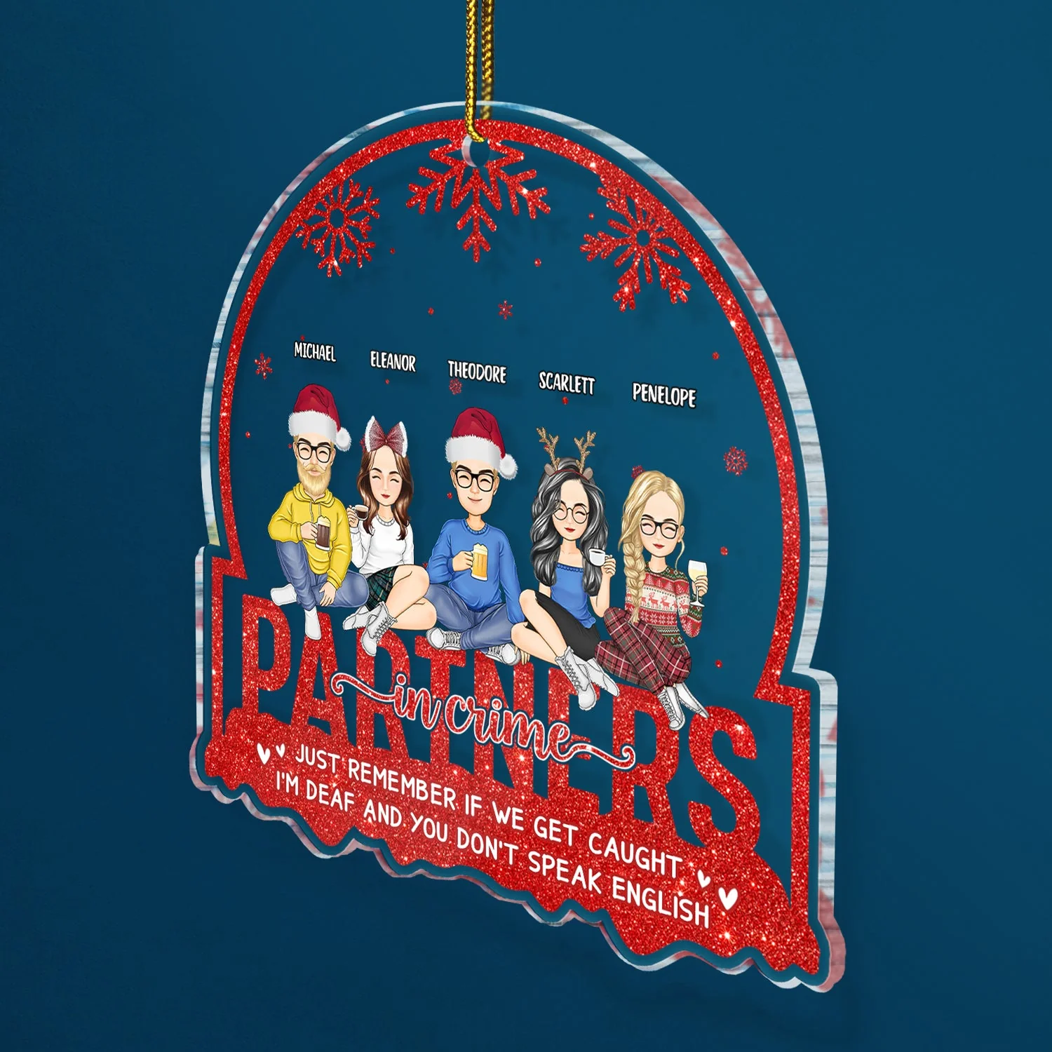 Christmas Bestie Partners In Crime Glitter - Gift For Bestie - Personalized Custom Shaped Acrylic Ornament - Image 2