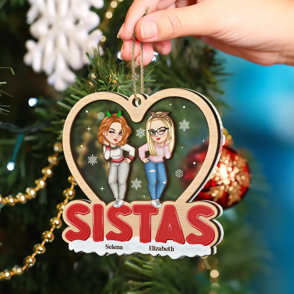 Christmas Bestie Sister - Personalized 2-Layered Mix Ornament - Image 4