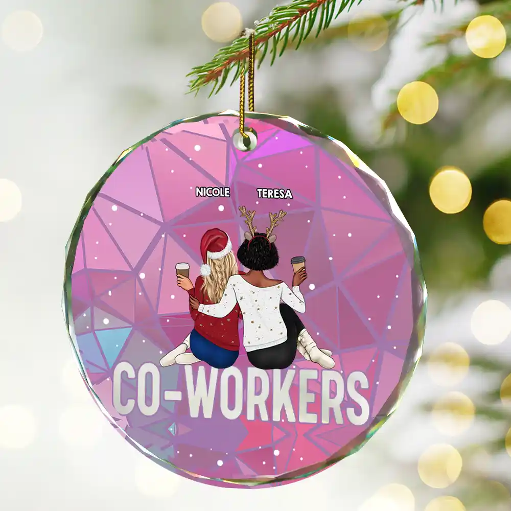 Christmas Bestie Sitting - Personalized Circle Glass Ornament - Image 2