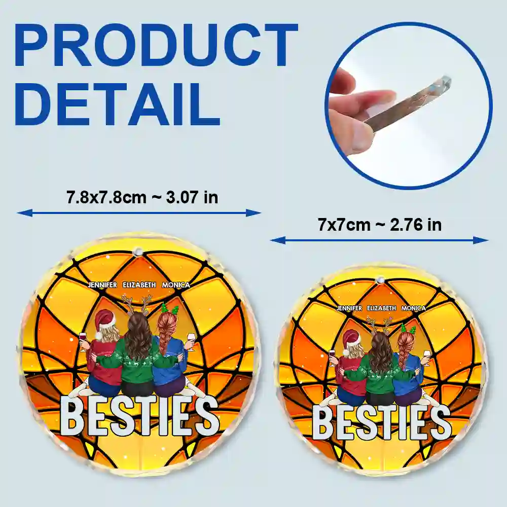 Christmas Bestie Sitting - Personalized Circle Glass Ornament - Image 6