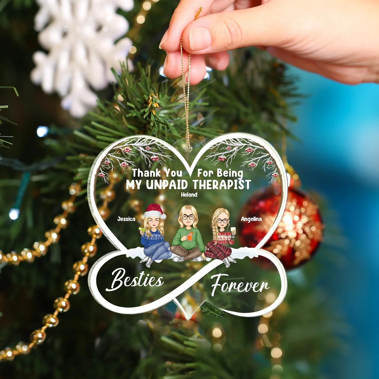 Christmas Bestie Thank You For Being My Unpaid Therapist - Gift For Bestie - Personalized Custom Shaped Acrylic Ornament - Image 4