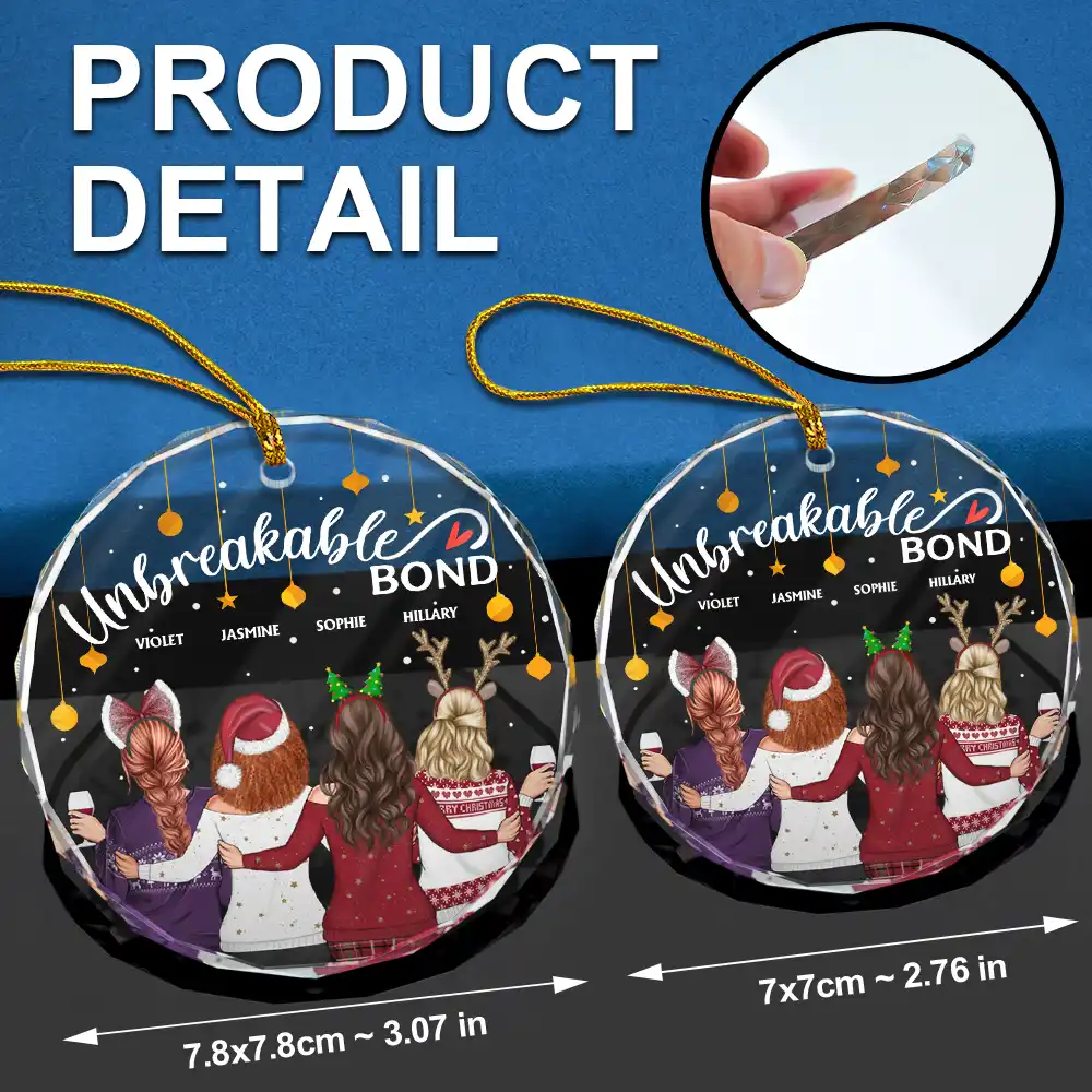 Christmas Bestie Unbreakable Bond - Personalized Circle Glass Ornament - Image 6