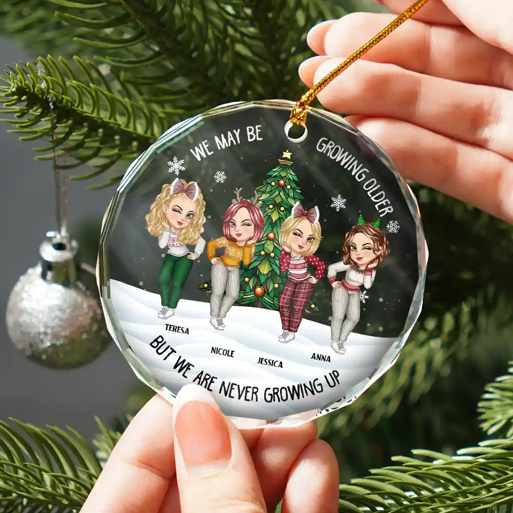 Christmas Bestie We May Be Growing Older - Personalized Circle Glass Ornament - Image 2