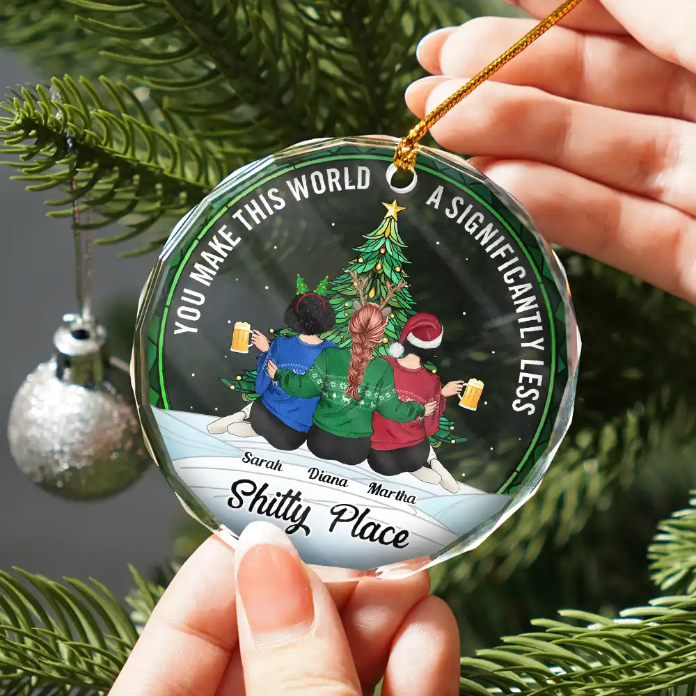 Christmas Bestie You Make The World Better - Personalized Circle Glass Ornament - Image 2