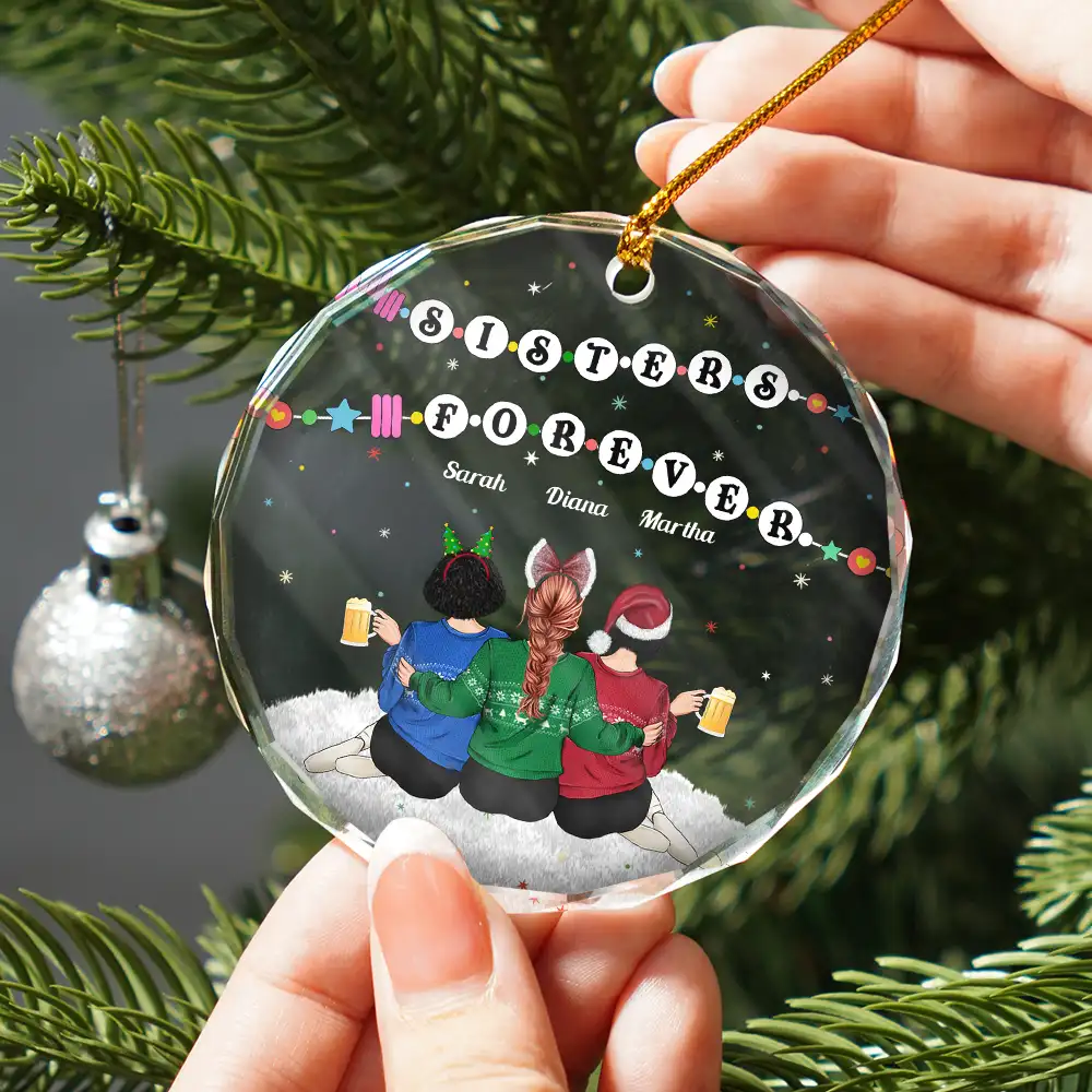 Christmas Besties Forever Bracelets - Personalized Circle Glass Ornament - Image 2