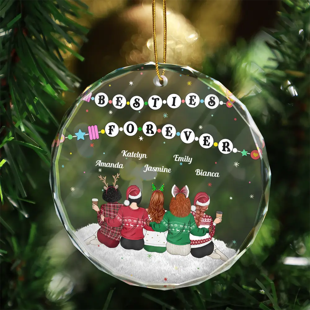 Christmas Besties Forever Bracelets - Personalized Circle Glass Ornament - Image 3