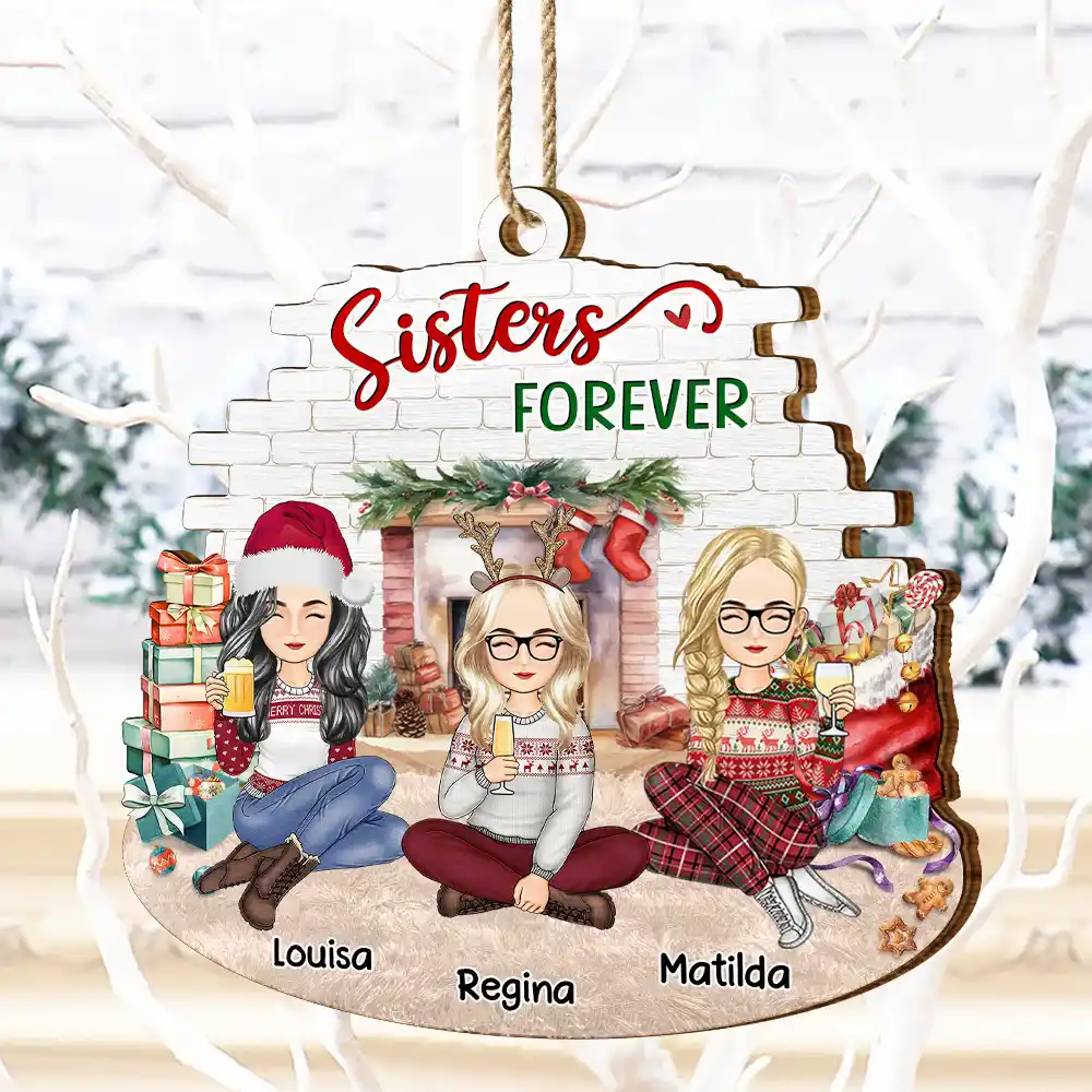 Christmas Besties Forever - Personalized Custom Shaped Wooden Ornament - Image 4