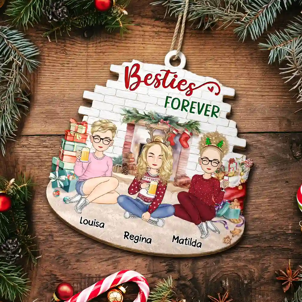 Christmas Besties Forever - Personalized Custom Shaped Wooden Ornament - Image 5