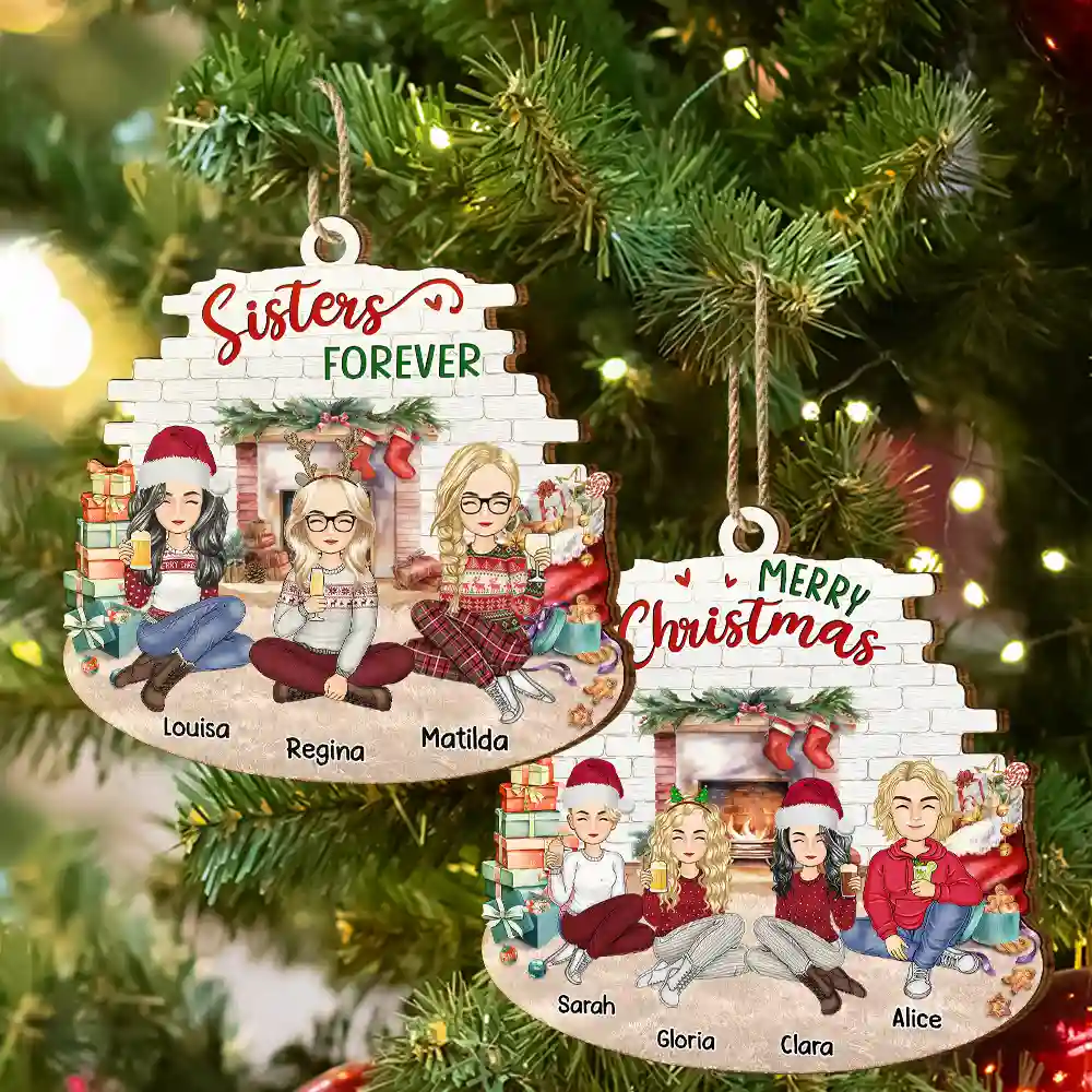 Christmas Besties Forever - Personalized Custom Shaped Wooden Ornament - Image 6