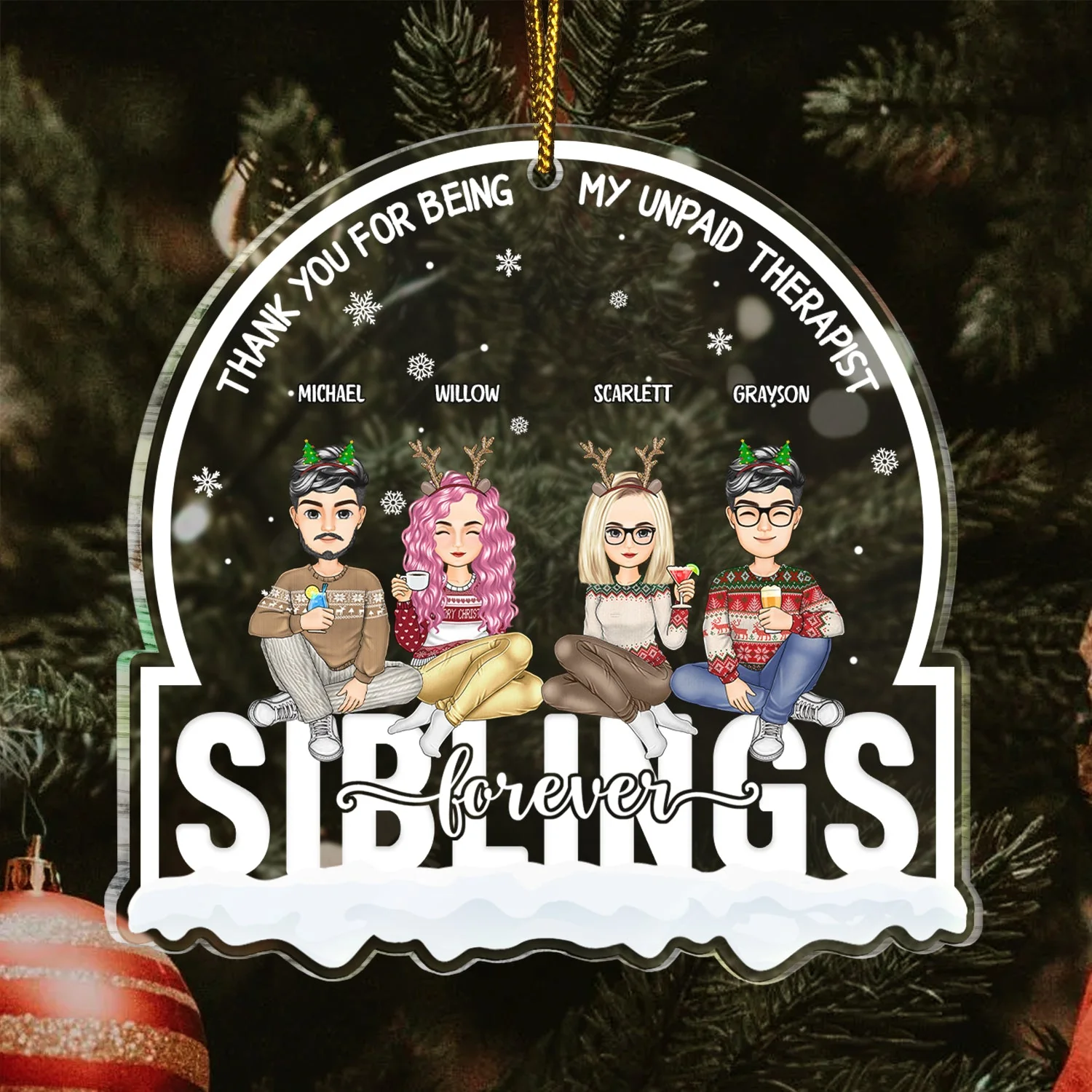 Christmas Besties Forever Thank You For Being My Unpaid Therapist - Gift For Bestie - Personalized Custom Shaped Acrylic Ornament - Image 3