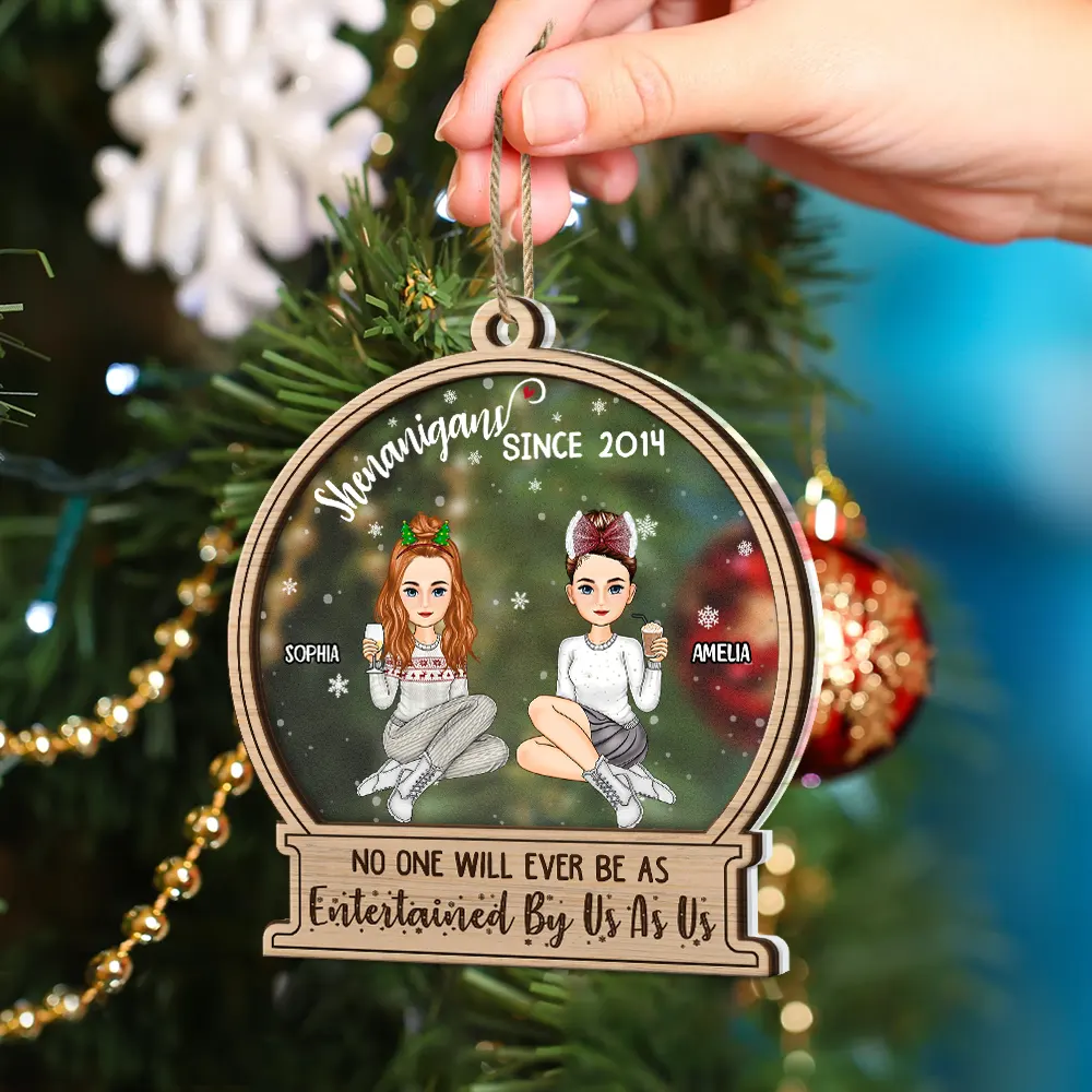 Christmas Besties Shenanigans Since - Personalized 2-Layered Mix Ornament - Image 4