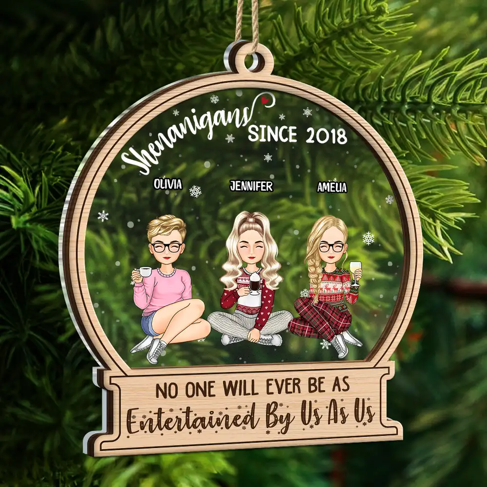 Christmas Besties Shenanigans Since - Personalized 2-Layered Mix Ornament - Image 5