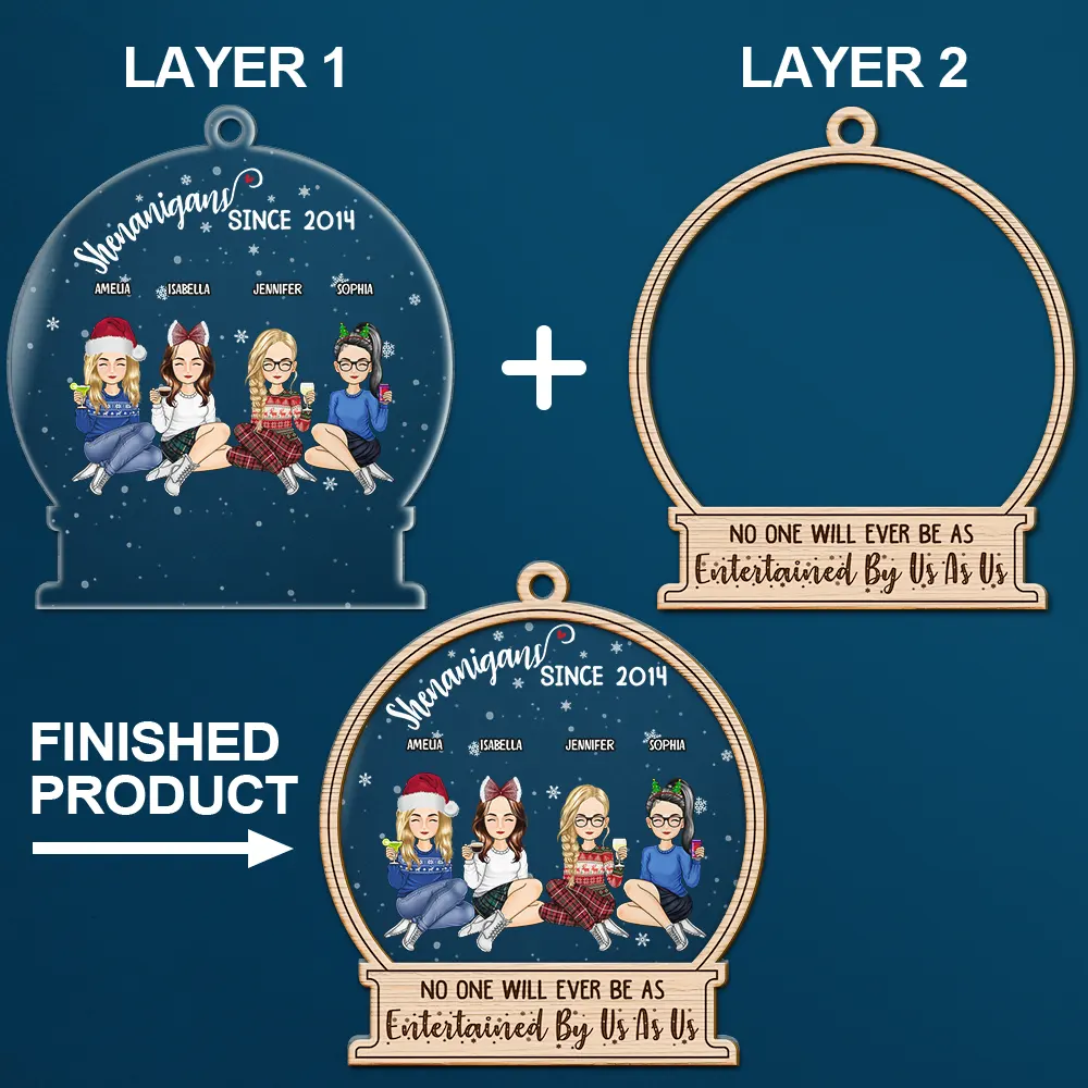 Christmas Besties Shenanigans Since - Personalized 2-Layered Mix Ornament - Image 6
