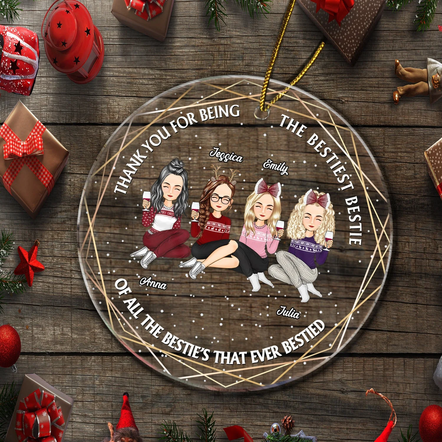 Christmas Bestiest Bestie Of All The Bestie's - Gift For Besties - Personalized Circle Acrylic Ornament - Image 5