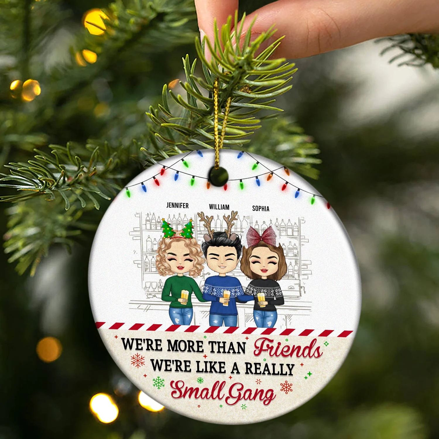 Christmas BFF We're Trouble When We're Together - Gift For Bestie - Personalized Custom Circle Ceramic Ornament - Image 2