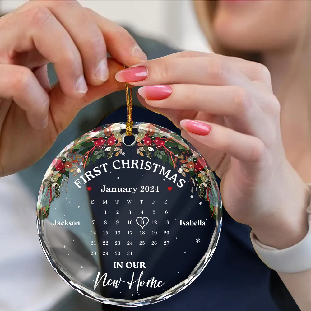 Christmas Calendar First Christmas Couple - Personalized Circle Glass Ornament - Image 4