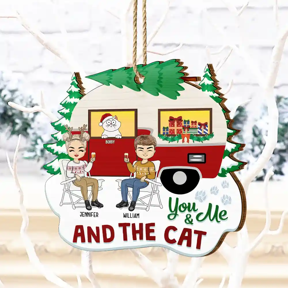 Christmas Camper You, Me And The Fur Babies - Personalized Custom Shaped Wooden Ornament - Image 4