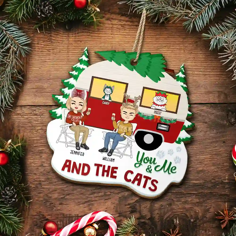 Christmas Camper You, Me And The Fur Babies - Personalized Custom Shaped Wooden Ornament - Image 5