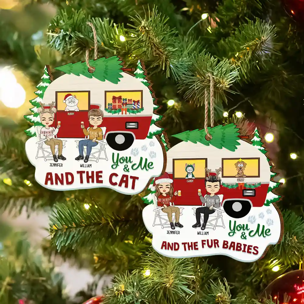 Christmas Camper You, Me And The Fur Babies - Personalized Custom Shaped Wooden Ornament - Image 6
