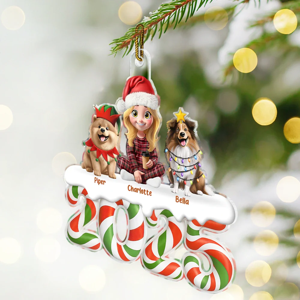Christmas Candy 3D Effect Family Sitting - Personalized Custom Shaped Acrylic Ornament - Image 2