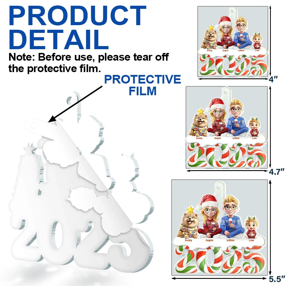 Christmas Candy 3D Effect Family Sitting - Personalized Custom Shaped Acrylic Ornament - Image 6